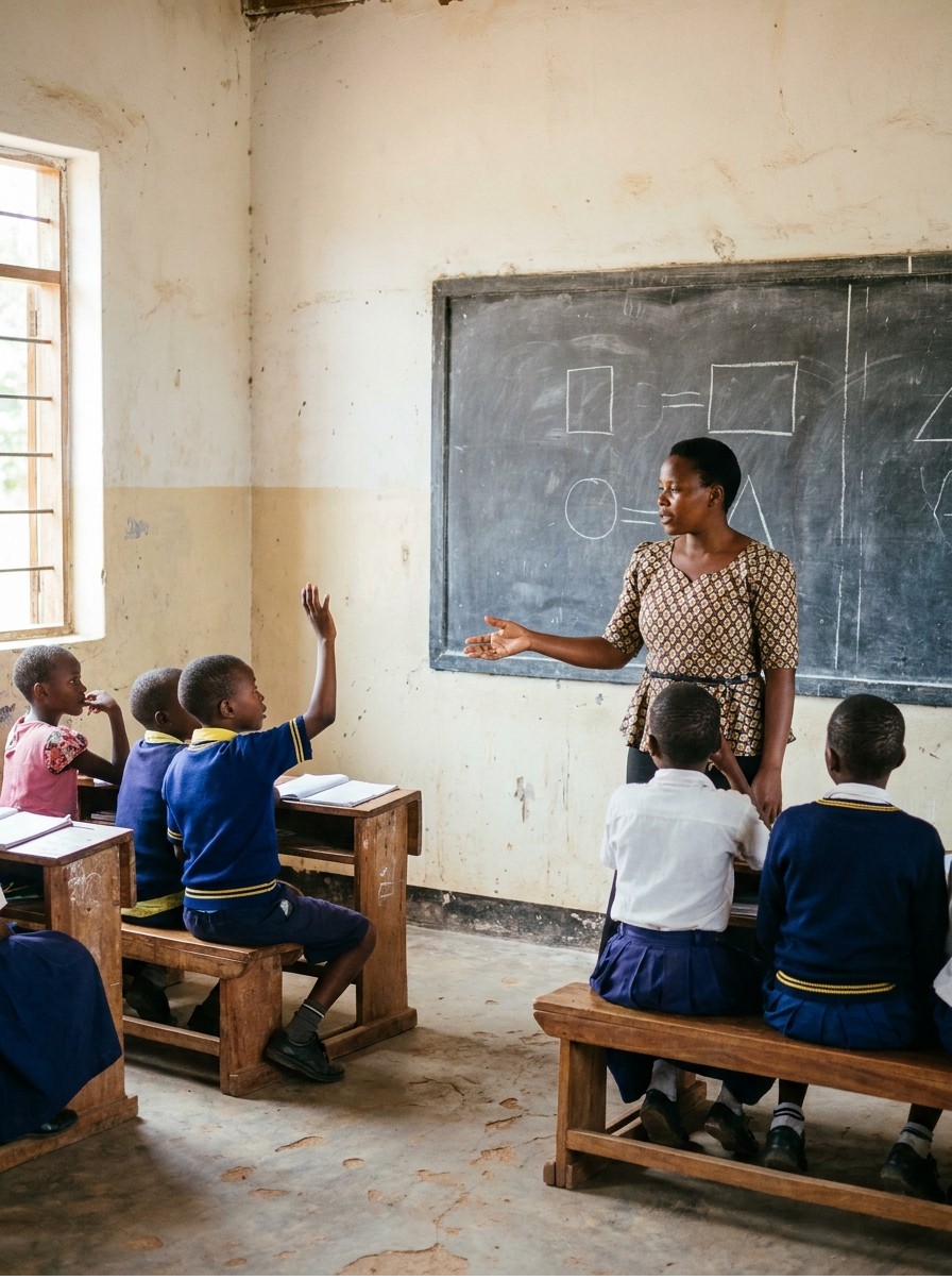 A teacher leading a group of children in a safety-education discussion